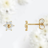 14 Karat Gold White Sparkling Stones Youth Floral Inspired Earrings. Kids Jewelry. Screw Back Earrings